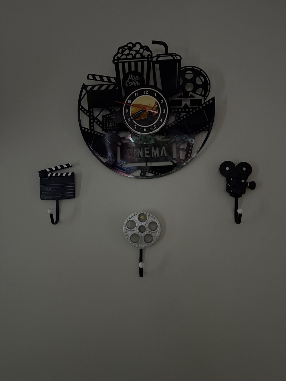 Cinema Wall Clock and Hook Set - Black